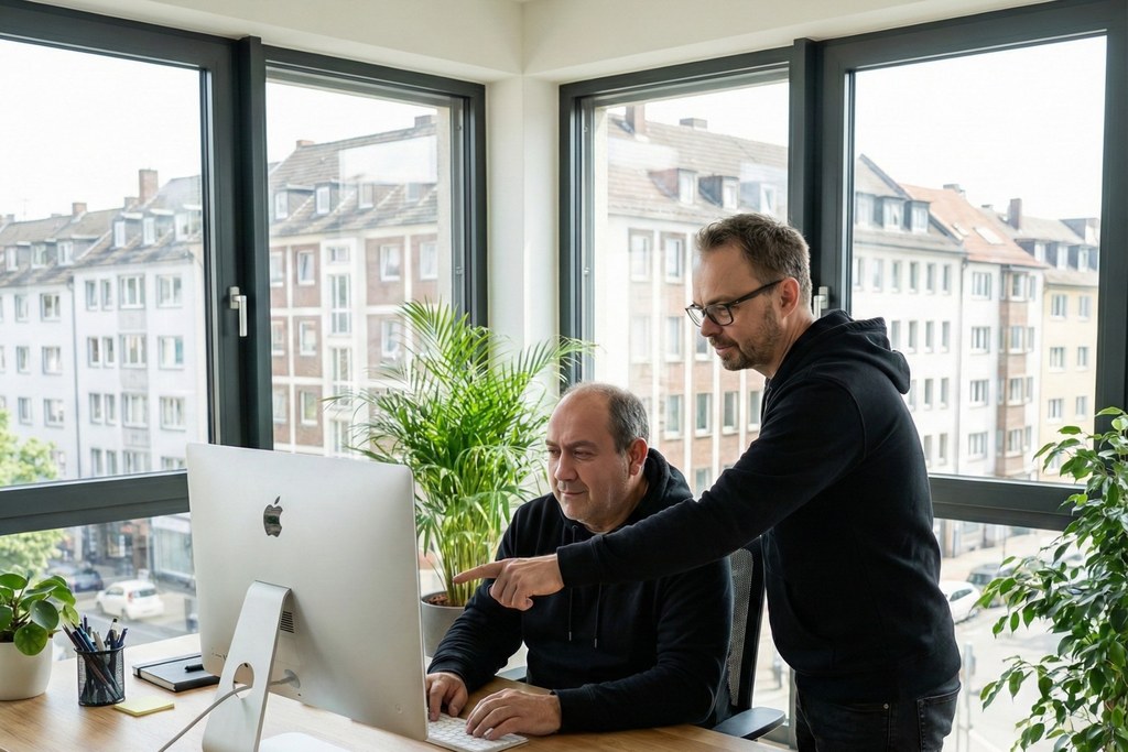 Køb Backlinks-eksperter analyserer data ved computeren på kontoret