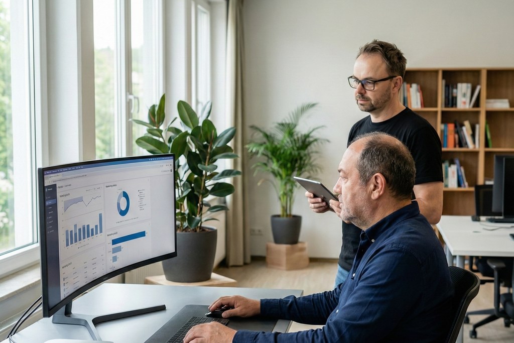 seo agentur-Experten analysieren Daten am Computer im Büro