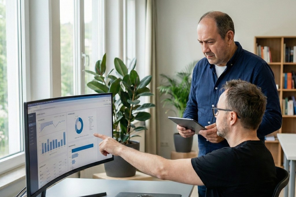 seo agentur-Experten analysieren Daten am Computer im Büro