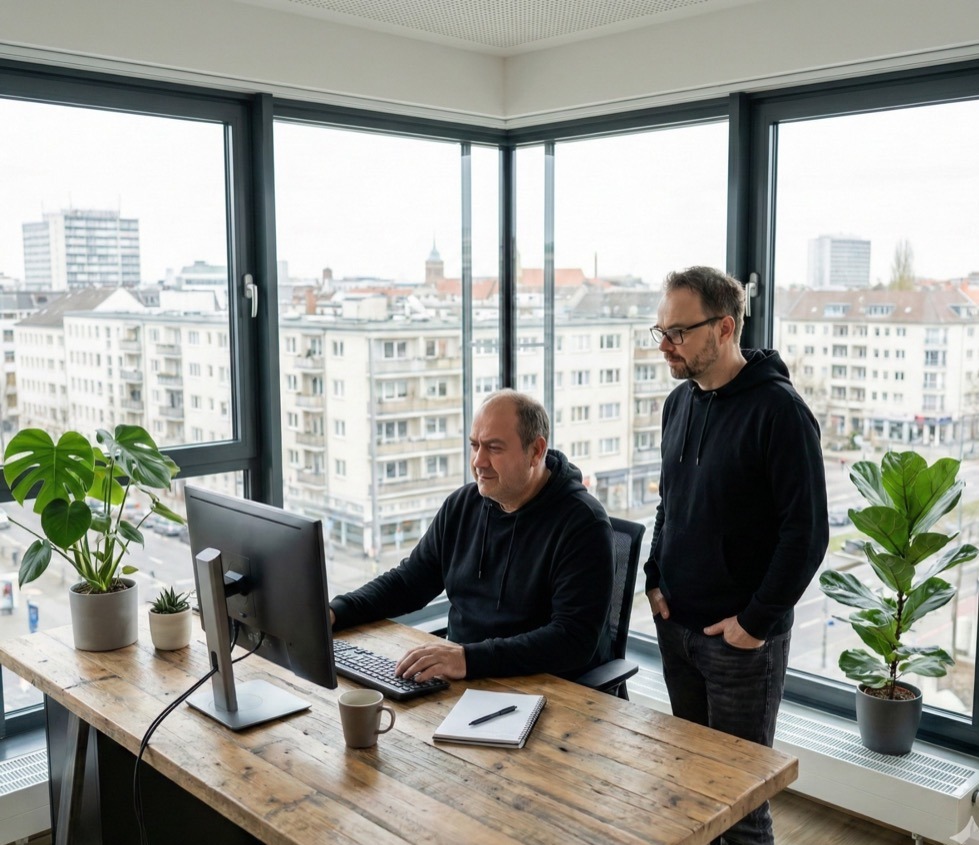 Køb Backlinks-eksperter analyserer data ved computeren på kontoret