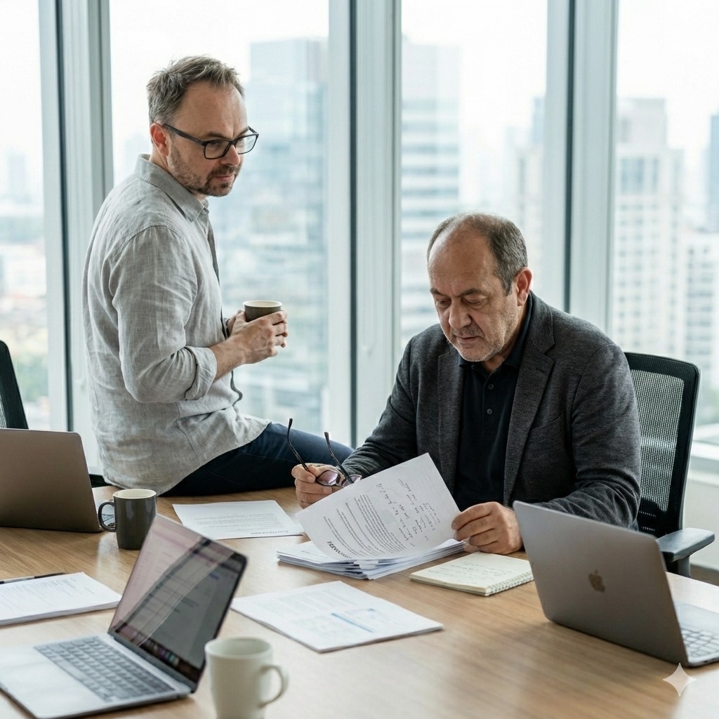 Backlinks-Experten analysieren Daten am Computer im Büro